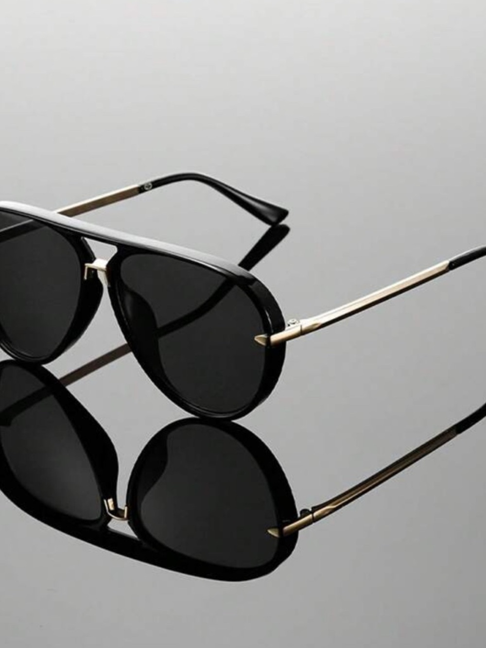 Black Aviator Sunglasses with Silver Temples